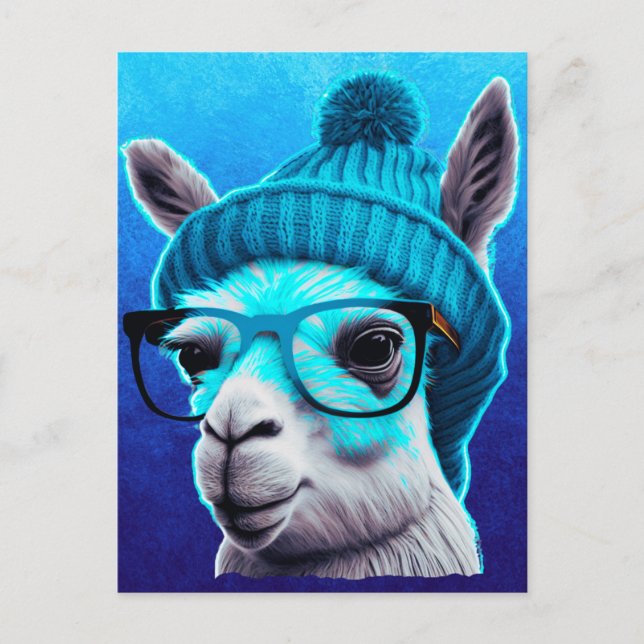 Llama Alpaca Cute Animals Hats Glass Vykort (Framsida)