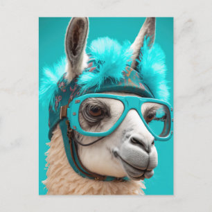 Llama Alpaca Cute Animals Hats Glass Vykort