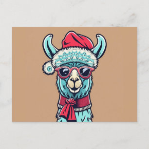 Llama Alpaca Cute Animals Santa Hat Vykort