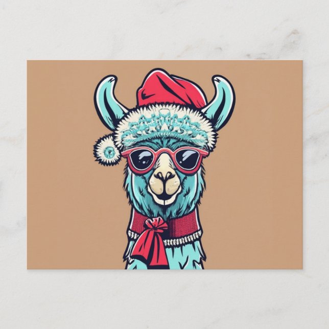 Llama Alpaca Cute Animals Santa Hat Vykort (Framsida)