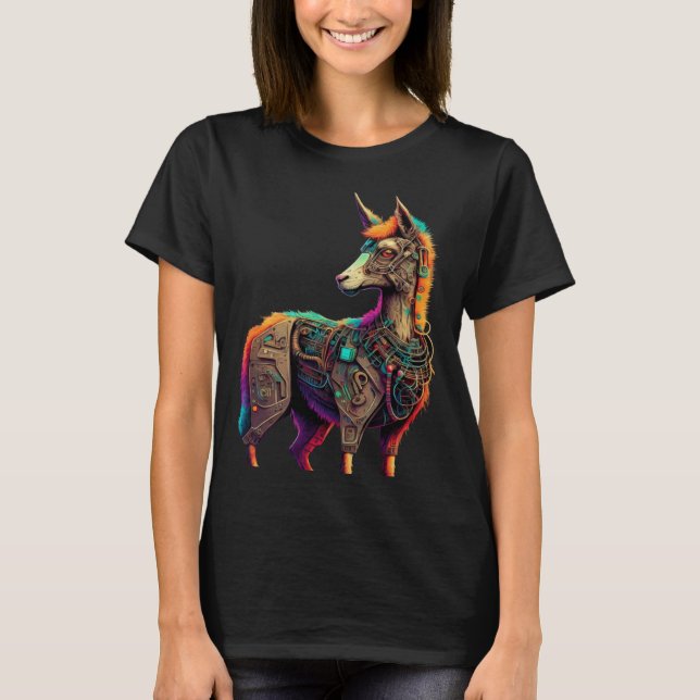 Llama Alpaca Cyborg Kostym Technology Science Fict T Shirt (Framsida)