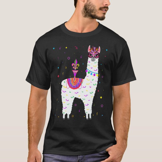 Llama Alpaca Mardi Gras Alpaca Tjock Tisdag Party  T Shirt (Framsida)