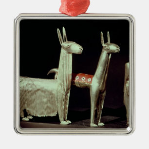 Llama, alpaca och kvinna julgransprydnad metall