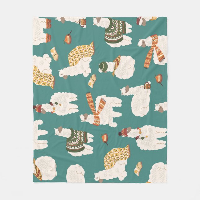 Llama Alpaca Sweater Seamless Mönster. Fleecefilt (Framsidan)