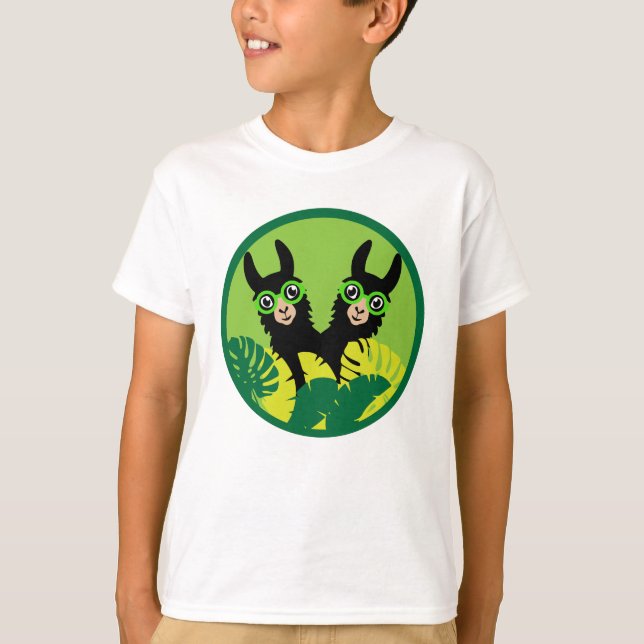 Llama Alpaca Twin Boy Brothers T Shirt (Framsida)