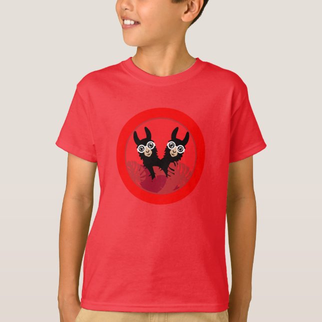 Llama Alpaca Twin Boy Brothers T Shirt (Framsida)