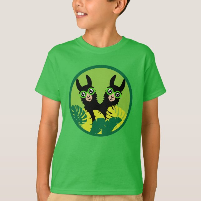 Llama Alpaca Twin Boy Brothers T Shirt (Framsida)