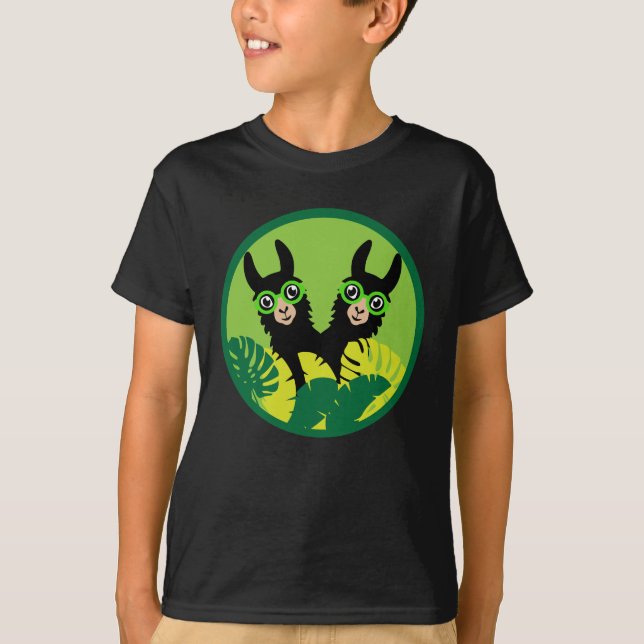 Llama Alpaca Twin Boy Brothers T Shirt (Framsida)