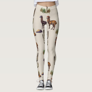 Llama alpaca vildlevande, vattenfärgen mönster. leggings