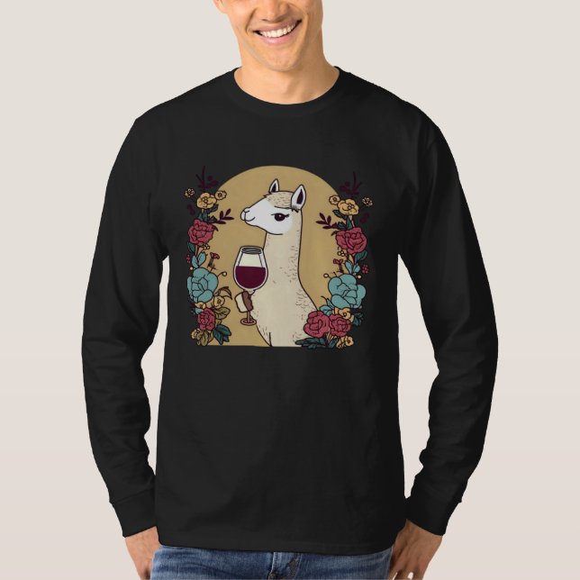 Llama Alpaca Wine Design Alpaca Llama T Shirt (Framsida)