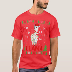 Llama Älskare Julafton Ljus Ugly Fa La Llama Krist T Shirt