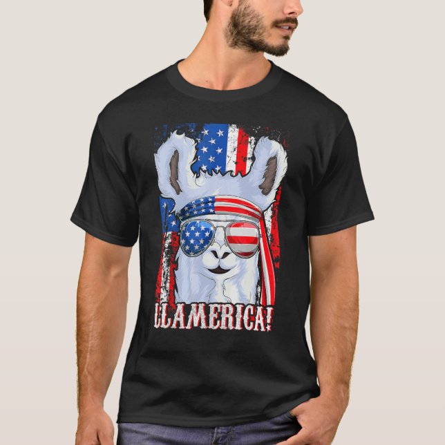 Llama American Flagga Women Girl 4:e juli Llamer T Shirt (Framsida)