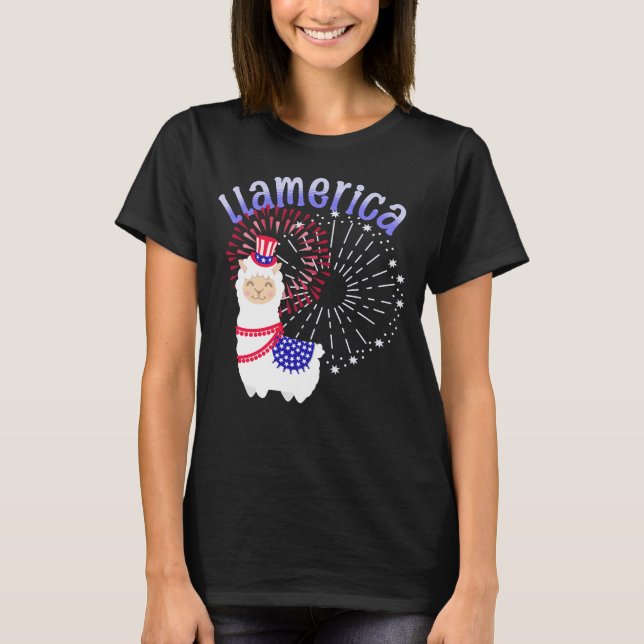 Llama American juli 4:e T Shirt (Framsida)