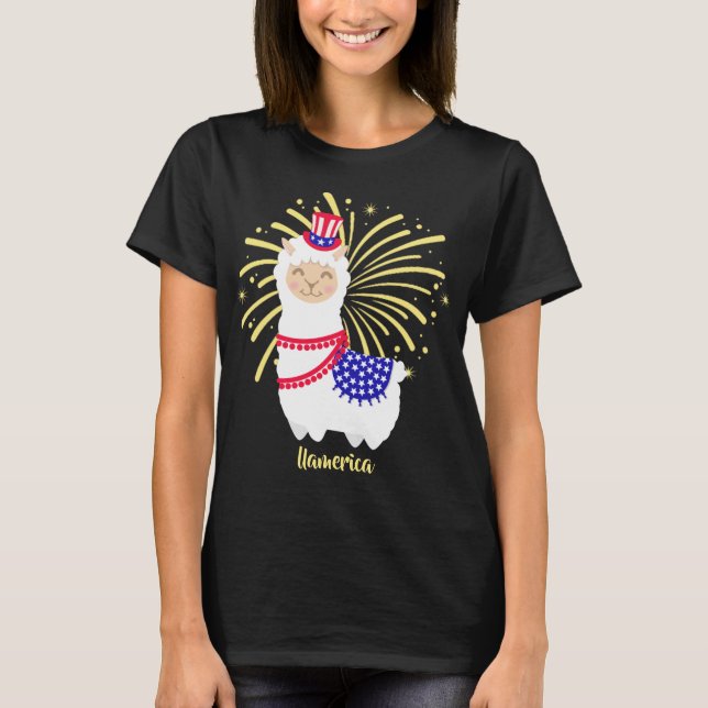 Llama American juli 4:e T-Shirt (Framsida)