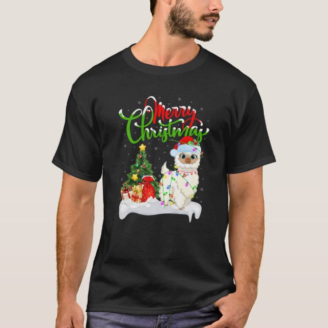 Llama Animal Lover Julafton Lighting Llama Chris T Shirt (Framsida)