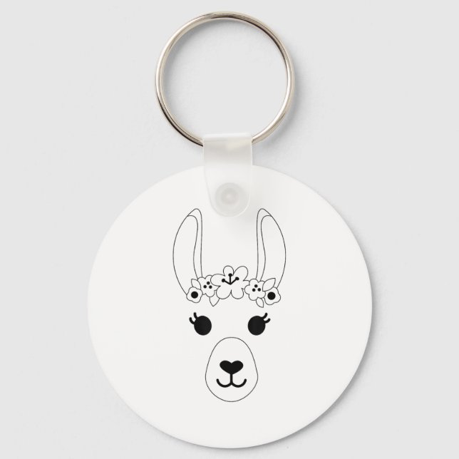 Llama Ansikte Halloween Costume Wans Flowers Alpac Nyckelring (Framsida)