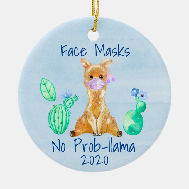 Llama Ansikte mask No prob-llama 2020 Julgransprydnad Keramik (Framsidan)
