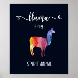 Llama är mitt spritdjur. Funny Cute Watercolor Poster