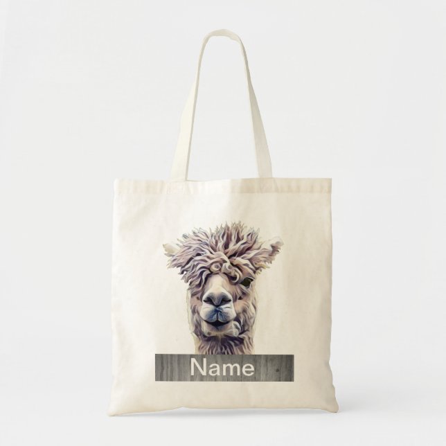 Llama Art Personlig namn Färg Tygkasse (Framsidan)