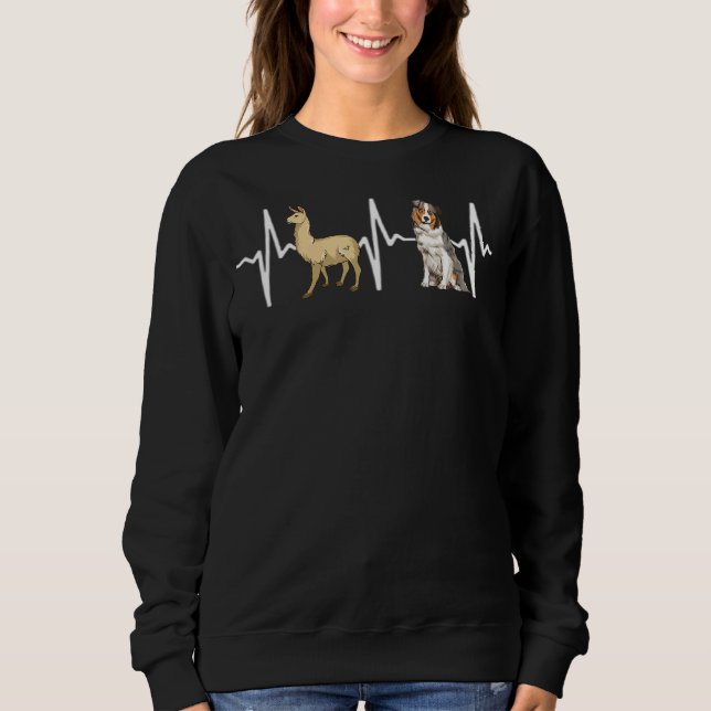 Llama Australian shepherd Heartslag Hund T Shirt (Framsida)