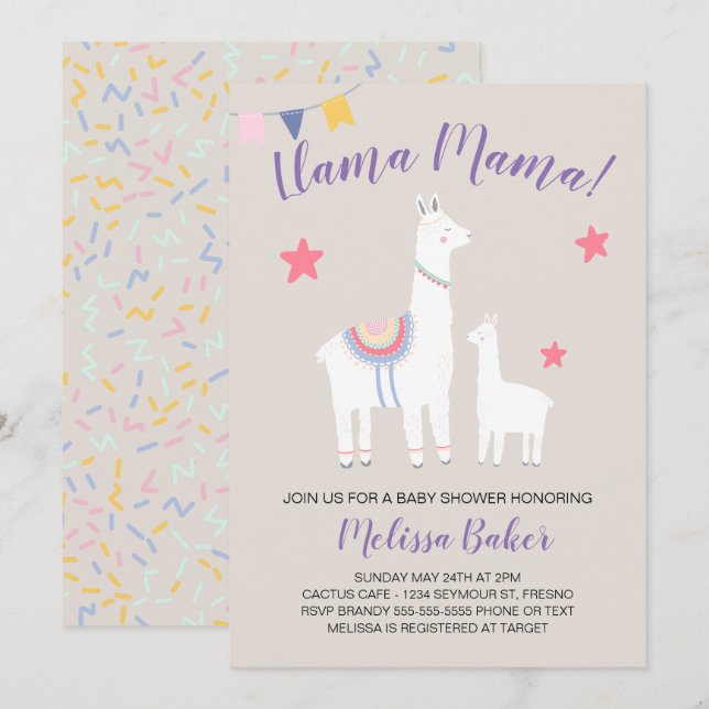 Llama Baby Llama Cute Baby Shower Inbjudningar (Fram/baksida)