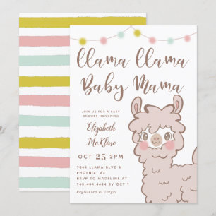 Llama Baby Mamma Kön Neutral Shower Inbjudningar