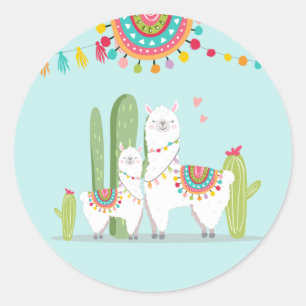 Llama Baby Shower Alpaca Fiesta Mexican Cactus Runt Klistermärke