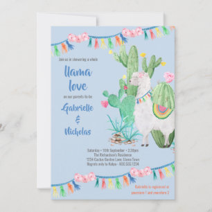 Llama Baby Shower Blå Llama Kärlek Inbjudan