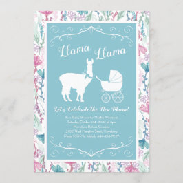 Llama Baby Shower Cute Blue Boy Inbjudningar