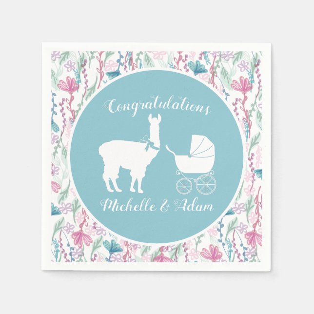 Llama Baby Shower Cute Blue Boy Pappersservett (Framsidan)