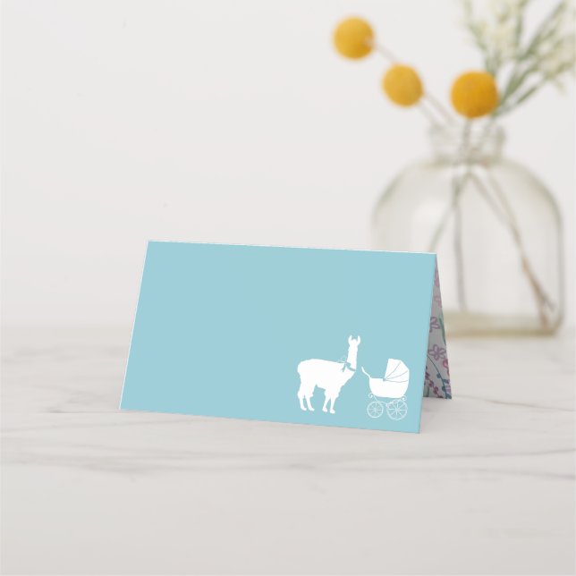 Llama Baby Shower Cute Blue Boy Placeringskort (Framsida)