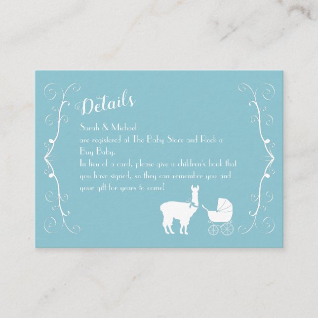 Llama Baby Shower Cute Blue Boy Tilläggskort (Framsida)