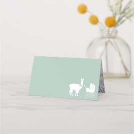 Llama Baby Shower Cute Grönt Gender Neutral Placeringskort