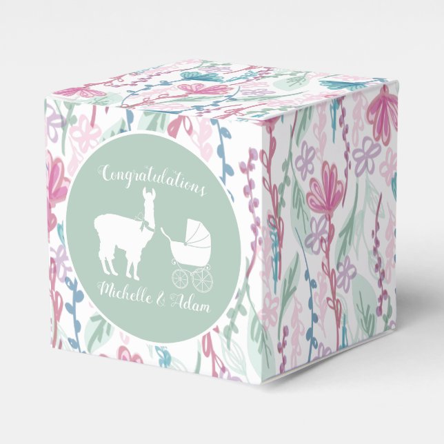 Llama Baby Shower Cute Grönt Gender Neutral Presentaskar (Framsidan Sidan)