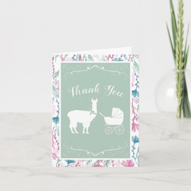 Llama Baby Shower Cute Grönt Gender Neutral Tack Kort (Framsida)