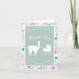 Llama Baby Shower Cute Grönt Gender Neutral Tack Kort