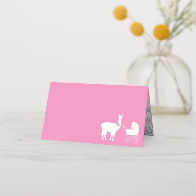 Llama Baby Shower Cute Rosa Girl Girl Placeringskort (Framsida)