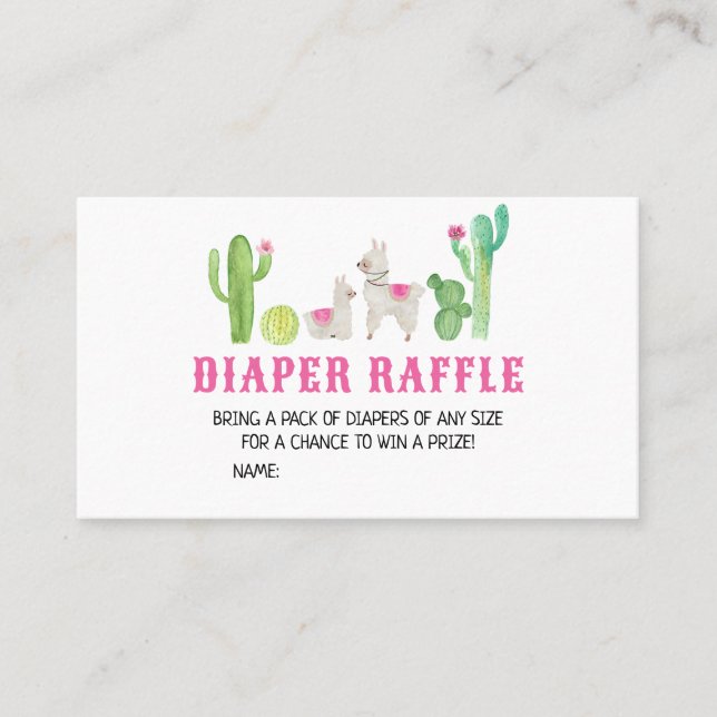 Llama Baby Shower Diaper Raffle Visitkort (Framsida)