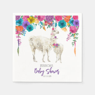 Llama Baby Shower Fiesta Blommig Festlig Pappersservett