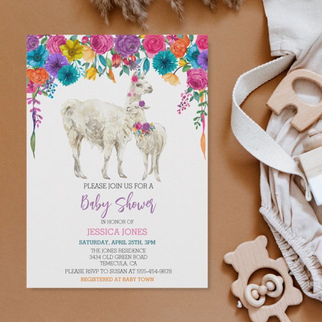 Llama Baby Shower Fiesta Bright Flower Inbjudningar (Skapare uppladdad)