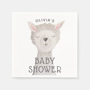 Llama Baby Shower   Neutral Söt Akvarell Alpaca Pappersservett