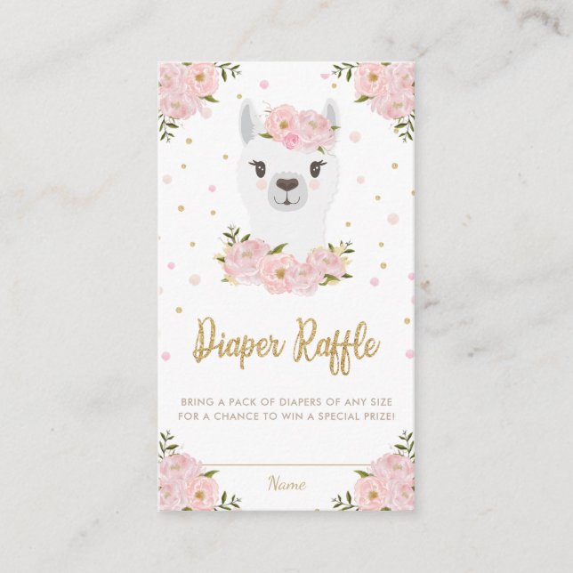 Llama Baby Shower  Rosa Blommigt Diaper Raffle Tilläggskort (Framsida)