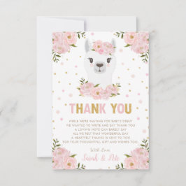 Llama Baby Shower  Rosa Blommigt Tack Kort