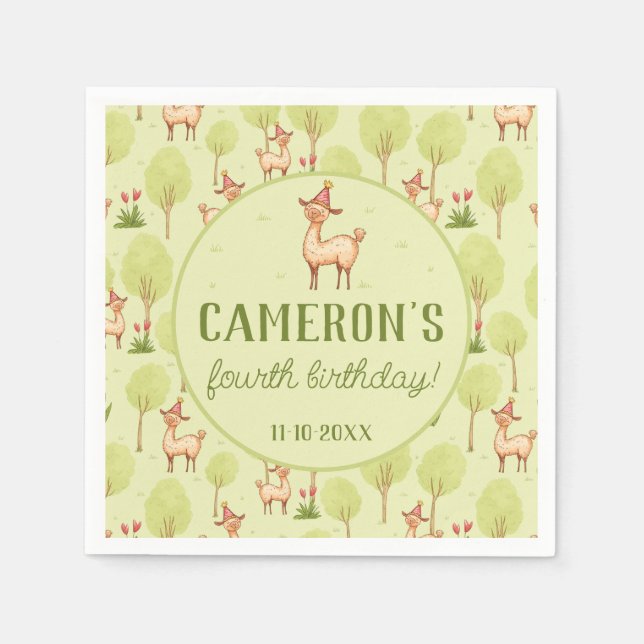 Llama-barnens födelsedag utomhus pappersservett (Framsidan)