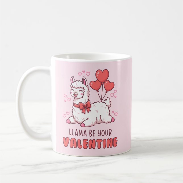Llama Be Your Valentine - Cute Llama Valentine Pun Kaffemugg (Vänster)