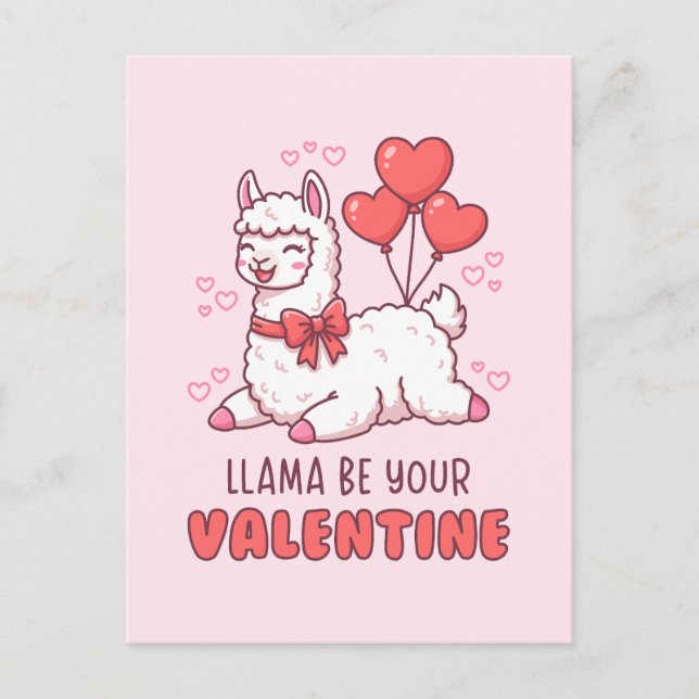 Llama Be Your Valentine - Cute Llama Valentine Pun Vykort (Framsida)