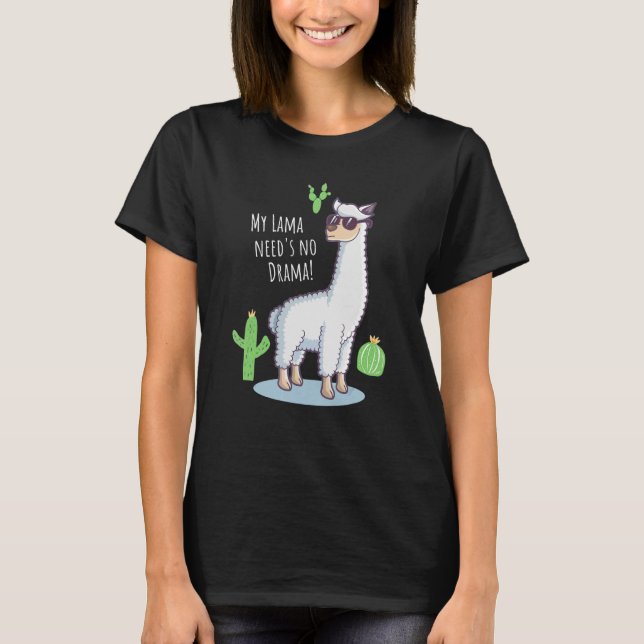 Llama behöver inga Drama Blade Cactus T Shirt (Framsida)