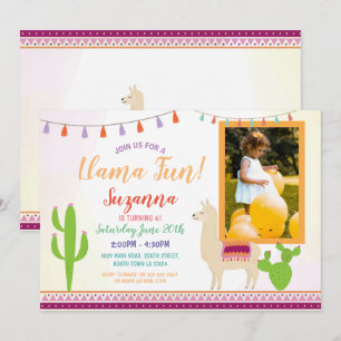 Llama Birthday Cactus Party Fiesta Photo Inbjudan