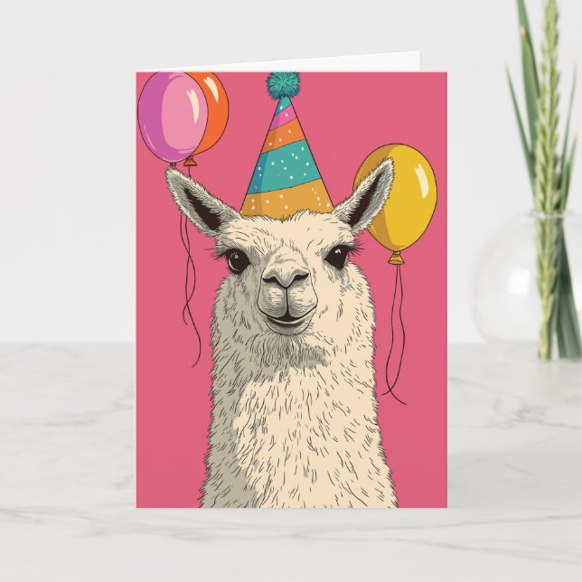 Llama Birthday Card - Funny Party Animal Kort (Framsida)