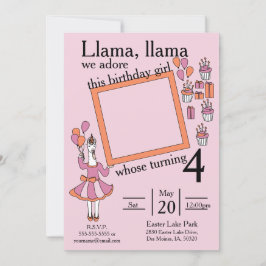 Llama Birthday Girl Inbjudningar